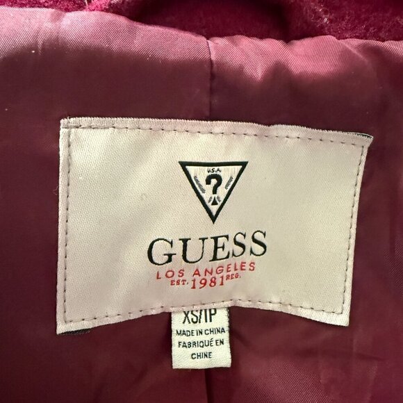 Guess Los Angeles Stylish Burgundy Double-Breasted Belted Coat - Size XS - Picture 10 of 10